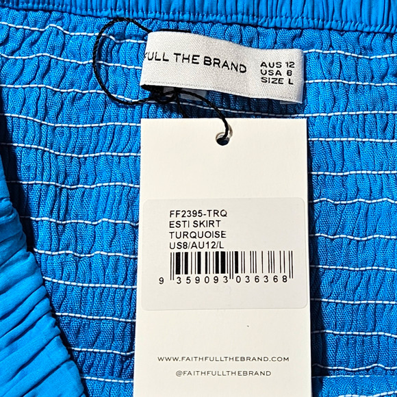NWT Faithfull the Brand Esti Shirred High-Waisted Mini Skirt Sz. 8 Turquoise - Picture 7 of 12